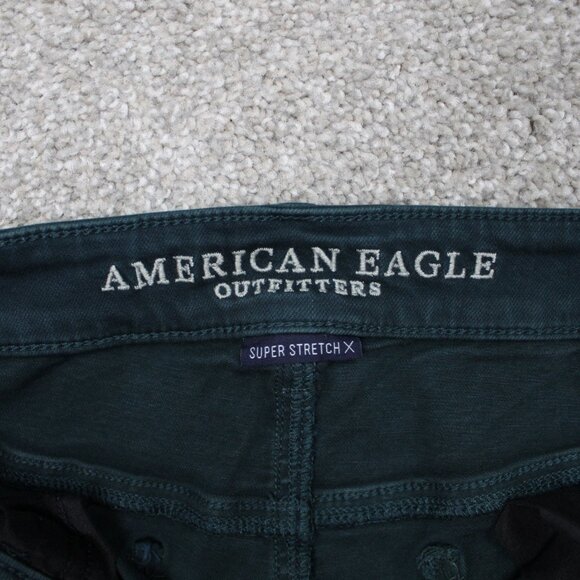 American Eagle Super Stretch X Jeans Womens 10x29" Green Jegging Distressed - Picture 9 of 10